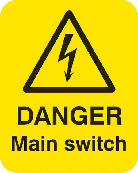 Danger main switch Sheet of 25 labels 40x50mm