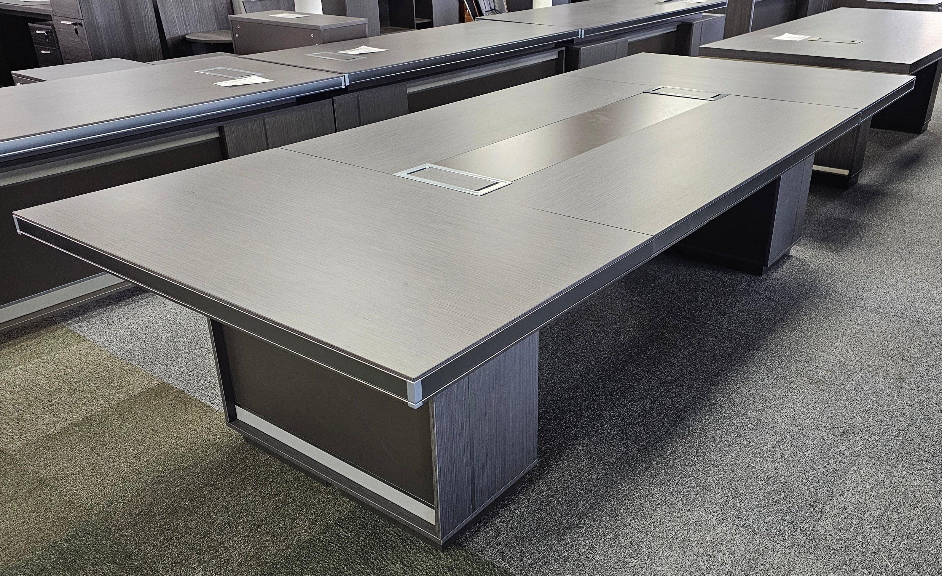 Modern Grey Oak Boardroom Table with Aluminium Edging - 3200mm - WKO-C1232 North Yourkshire