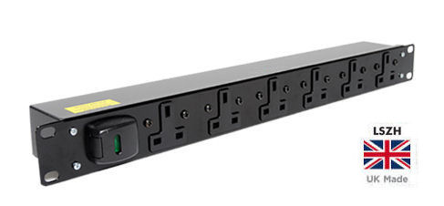 PDB-13A6H-13A 6 Way Horizontal UK Socket PDU to UK 13A Plug 1U Rackmount Power Distribution Unit 6 Port PDU - LSOH (BTO)