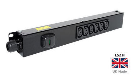 PDB-IEC6V16A 6 Way Vertical Slimline C13 IEC Sockets with 16amp Commando Plug. 0U Power Distribution Unit 6 Port PDU- LSOH (BTO)