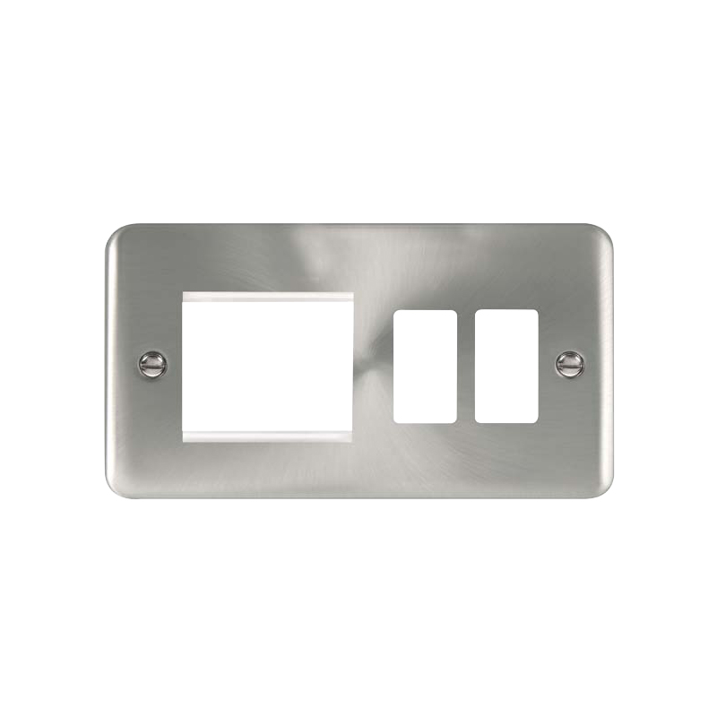 Click Deco Plus 2G GridPro Frontplate With Twin Aperture Satin Chrome