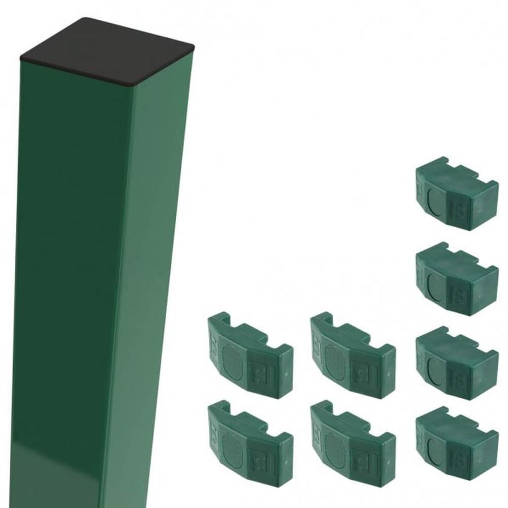 Green Corner Post For 1.2m High FenceWith Fixings (1.8m Overall Length)