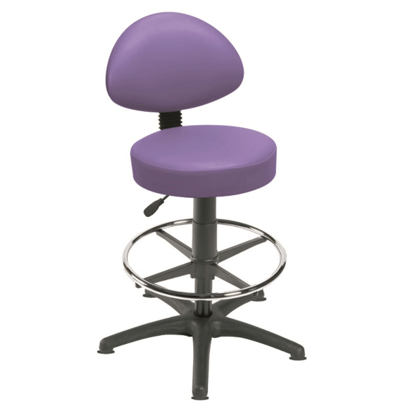 Gas Lift Examination Stool with Back Rest, Glides and Foot Ring - Lilac