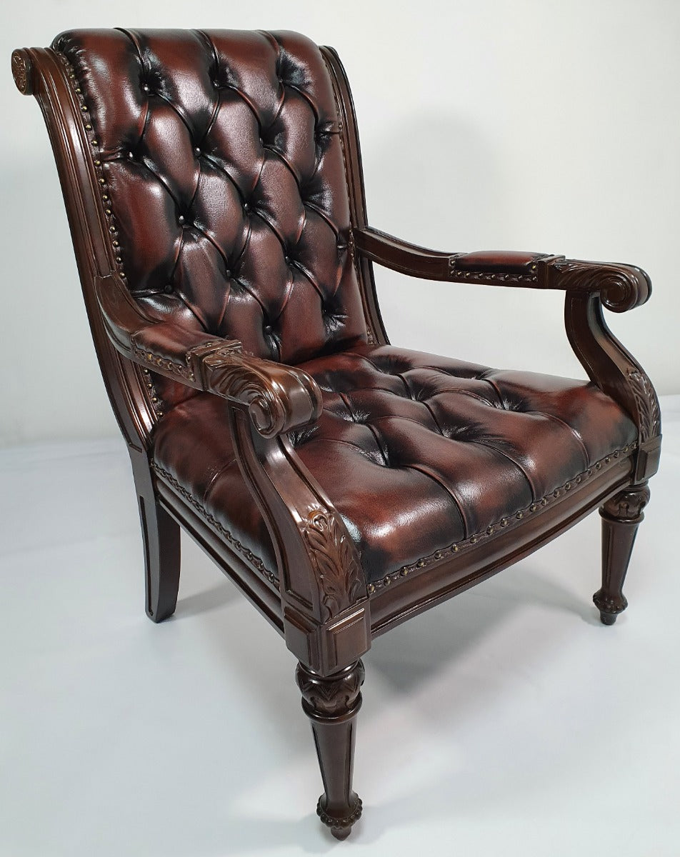 Genuine Brown Leather Traditional Chesterfield Visitor Chair - T212 North Yorkshire