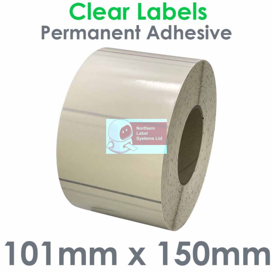 101150CPNPC1-1000, 101mm x 150mm CLEAR Polypropylene Label, Permanent Adhesive, FOR LARGER LABEL PRINTERS