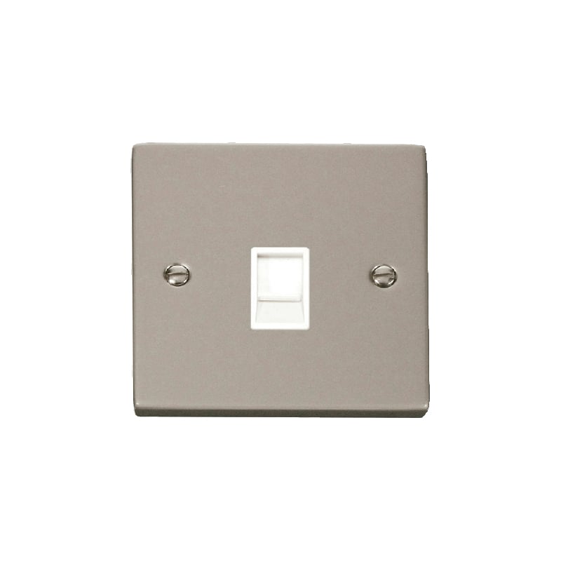 Click Deco Single RJ11 Socket Ireland/USA Outlet Pearl Nickel Insert White