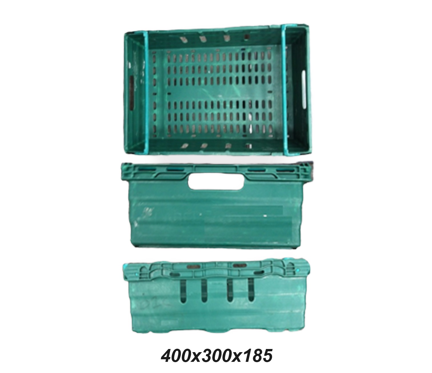 Bulk Offers Bale Arm Crate 600x400x350 Green Hybrid Packs of 4 - Solid Base For Supermarkets