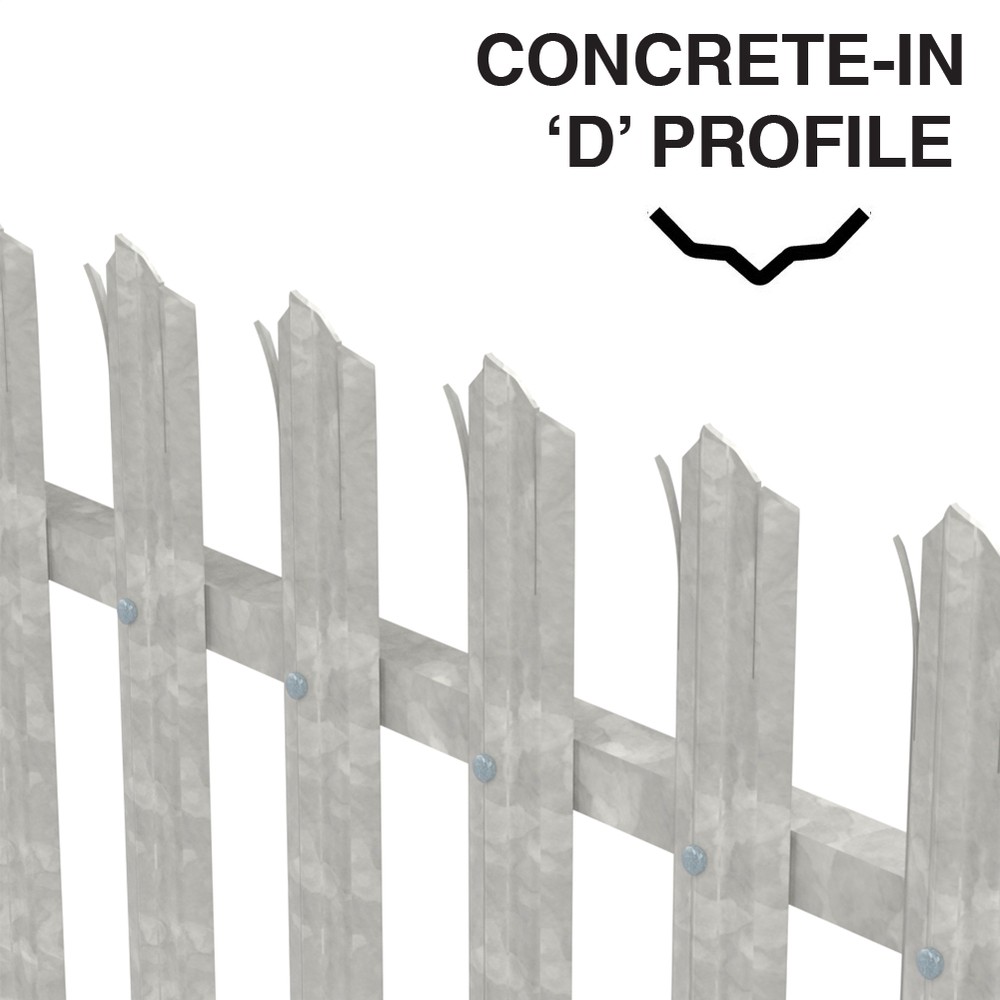 3.0m High Palisade Galvanised - Metre Run Triple Point 'D' 3.0mm