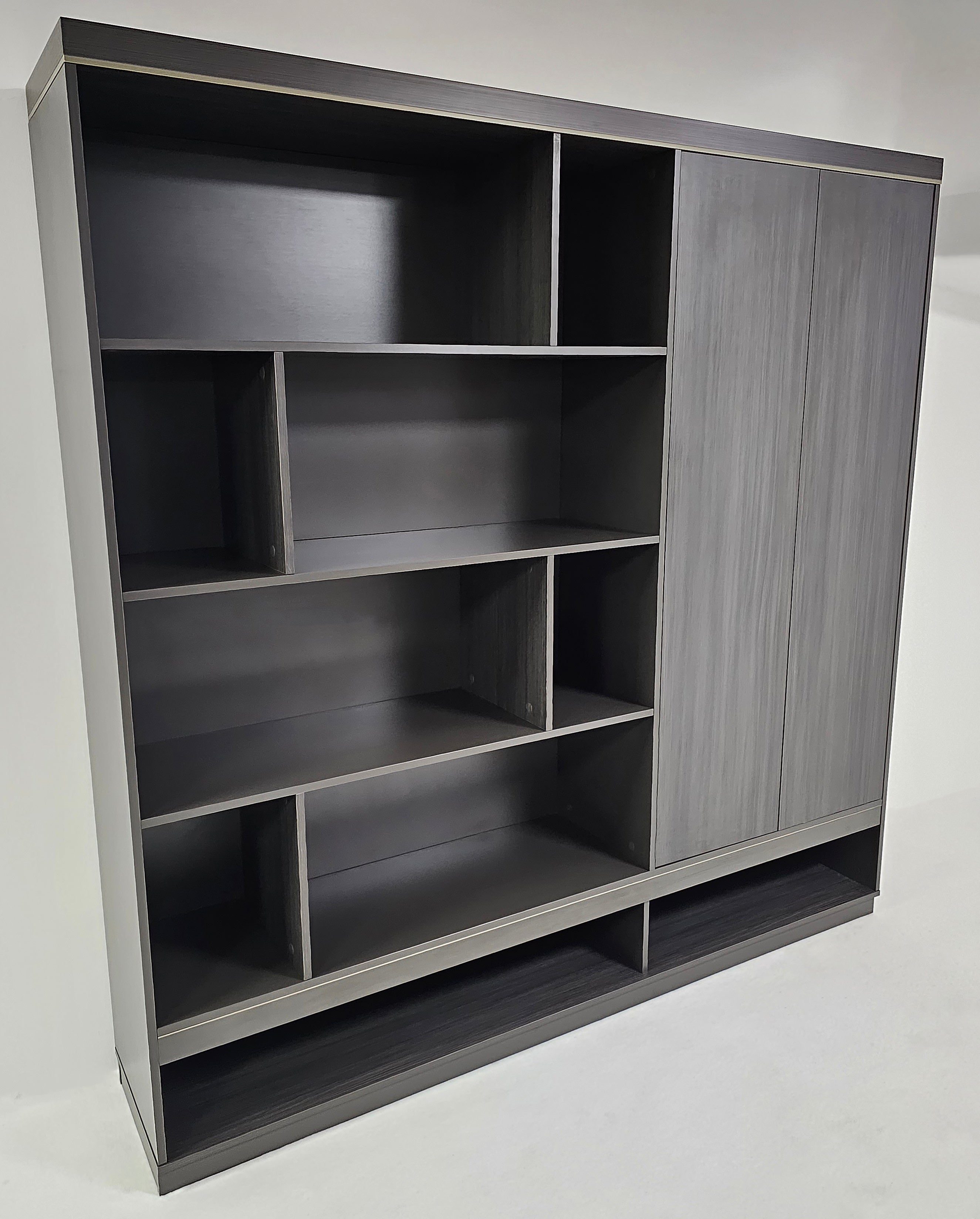 Large Modern Grey Oak Open Bookcase with Two Doors - 2000mm - BWJ-HS0220 Near Me