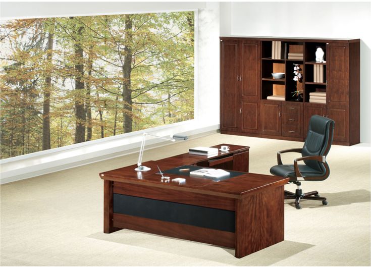 Providers Of Real Walnut Veneer Executive Office Desk With Pedestal & Return - U57203-2000mm