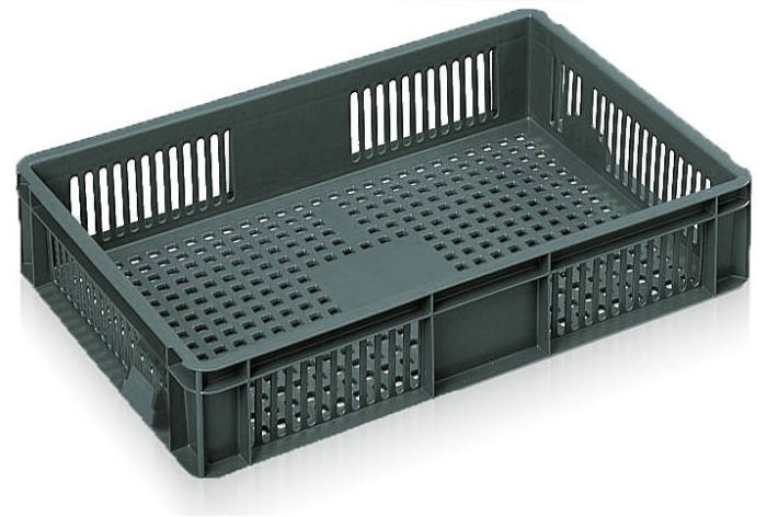 UK Suppliers Of 600x400x75mm Euro Box Container - Grey - Vented For Food Distribution