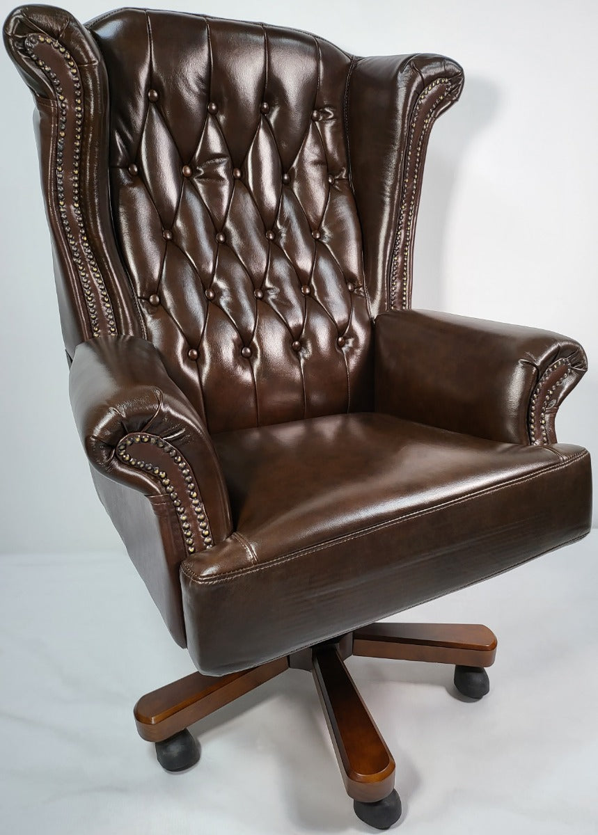 Genuine Brown Leather Chesterfield Traditional Office Chair - 9927 Huddersfield