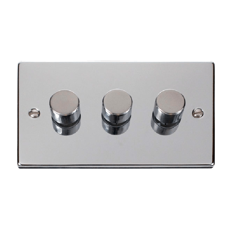 Click Deco 3 Gang 2 Way 100W LED Dimmer Switch Polished Chrome