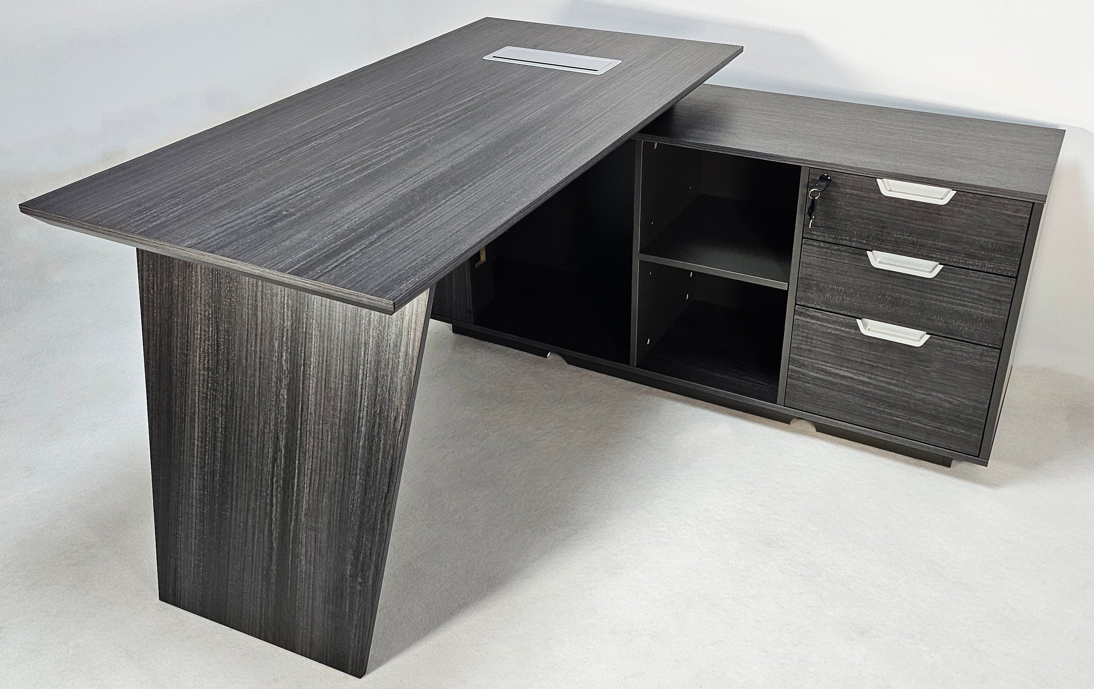 Specialising In Modern Grey Oak Veneer Corner Executive Office Desk with Built in Storage - 1600mm - DG19-C-D16 UK