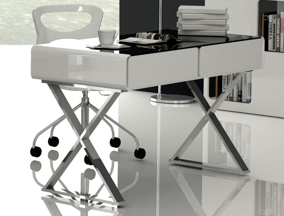 Specialising In Gloss White and Glass Home Office Desk with Integrated Drawers - MT701A UK