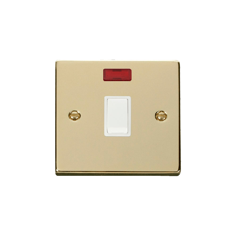 Click Deco 20A 1 Gang DP Switch with Neon Polished Brass Insert White