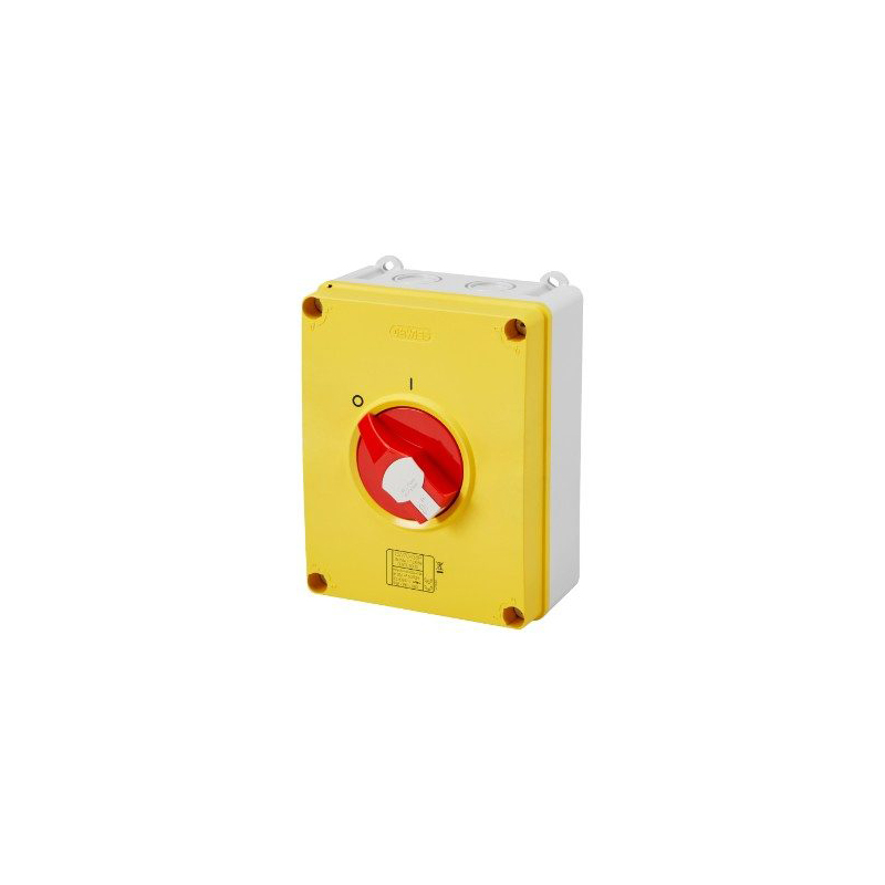 Gewiss Lockable Red Knob Rotary Isolator Switch HP Emergency 3P 63A