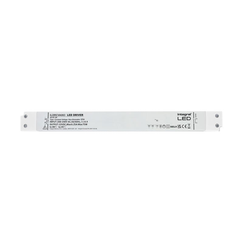 Integral Long & Slim Non Dimmable 12V DC IP20 LED Strip Driver 75W
