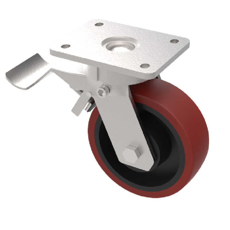 Polyurethane Cast Iron Plate Swivel Castor Brake 250mm 1400kg Load