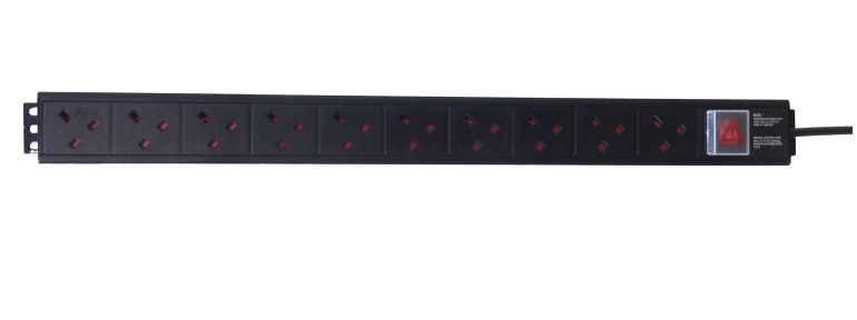 PDU-V-UKS-10-32A 10 Way Vertical UK 13A (BS1363) Socket PDU with 3Mtr 32AIND309 Feed Plug