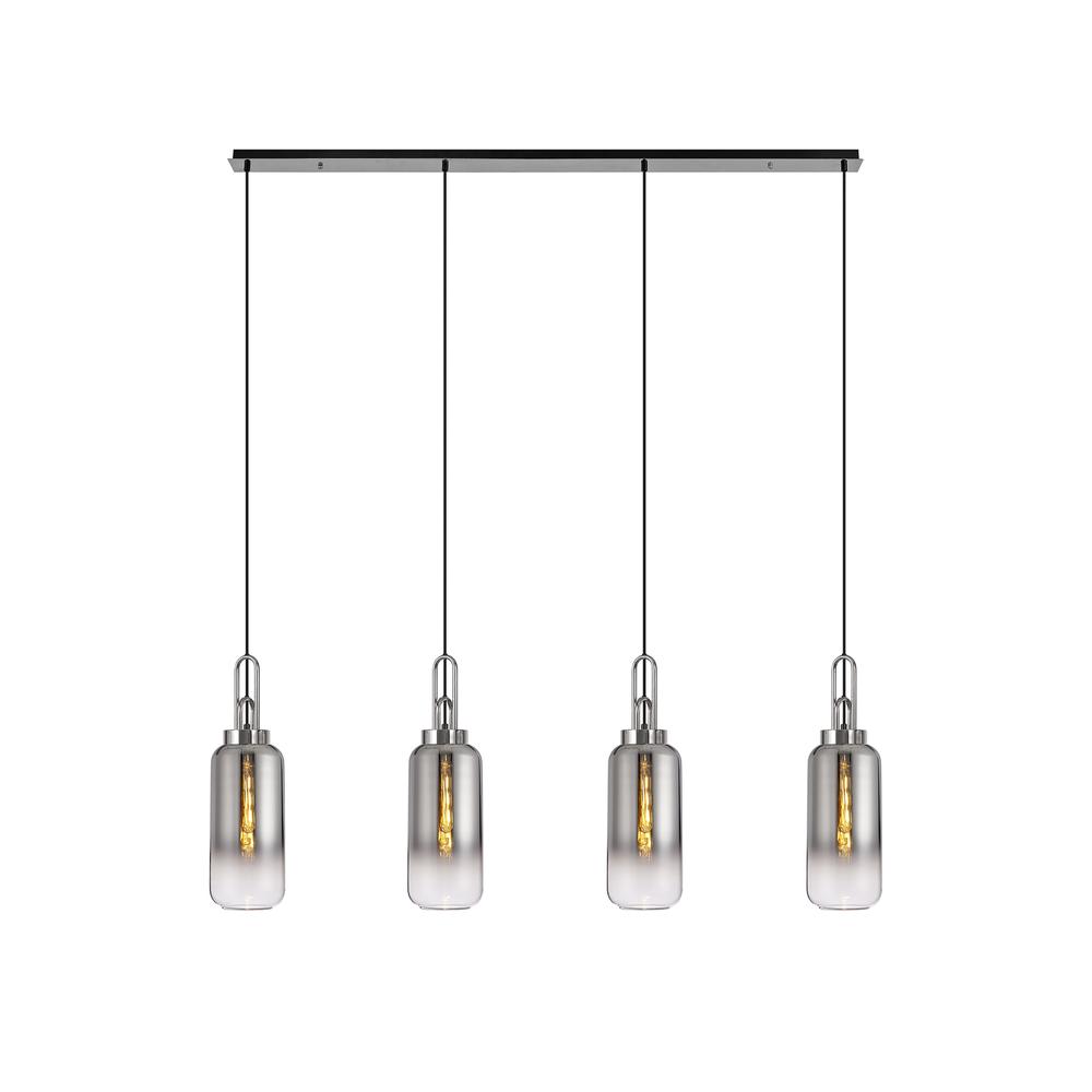 Luxuria Kennith Linear 4 Light Pendant E27 With 16cm Cylinder Glass Smoked/Clear Polished Nickel/Matt Black