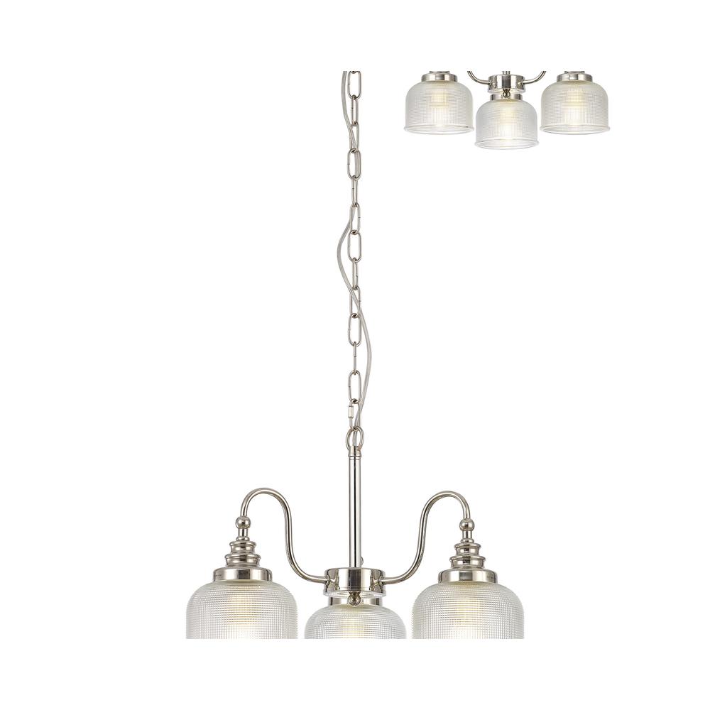 Luxuria Toussenel 47cm Semi Flush/Pendant 3 Light E27 Polished Nickel/Prismatic Glass