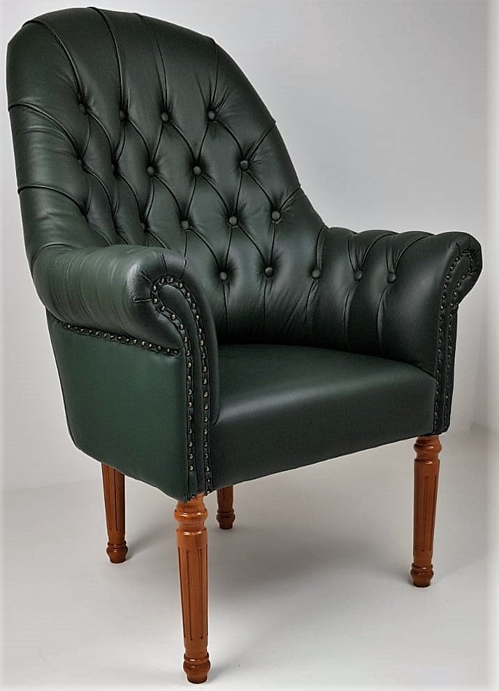 Solid Wood Frame Real Leather Chesterfield Visitor Chair UK