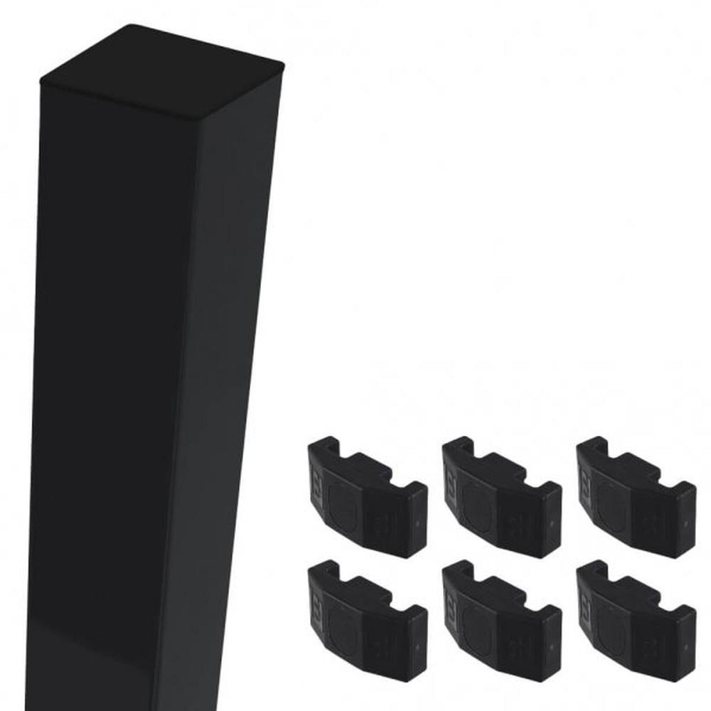 Black Corner Post For 0.9m High FenceWith Fixings (1.5m Overall Length)