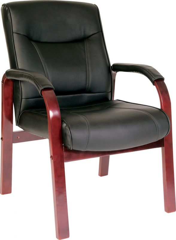 Black Bonded Leather Visitor Chair - Mahogany or Light Oak Wood Option - KINGSTON-VISITOR Near Me