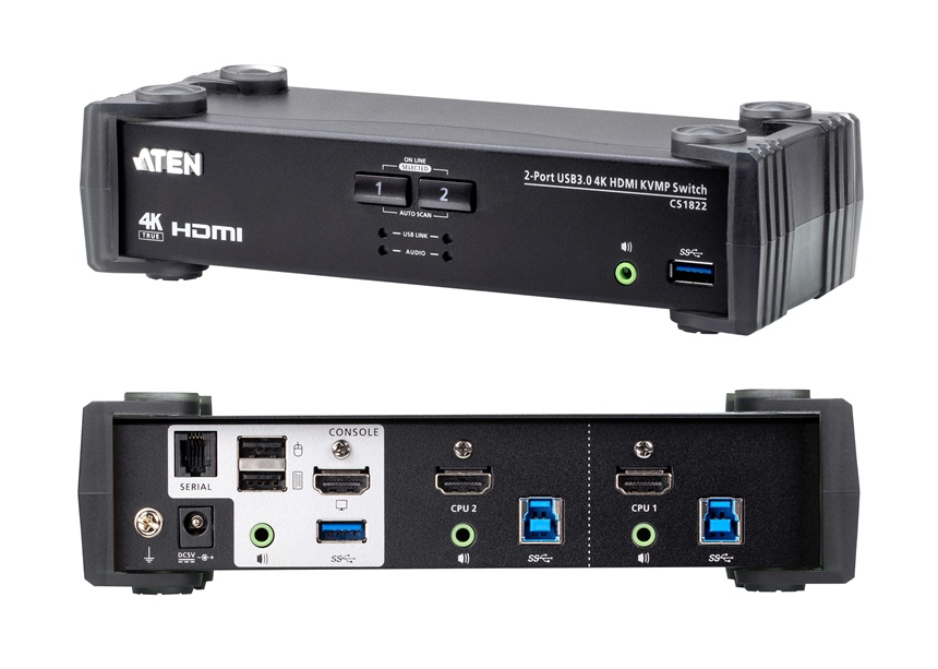 CS1822 - ATEN - 2 Port USB 3.0 4K HDMI KVMP&#8482; Switch with Audio Mixer Mode *NEW*