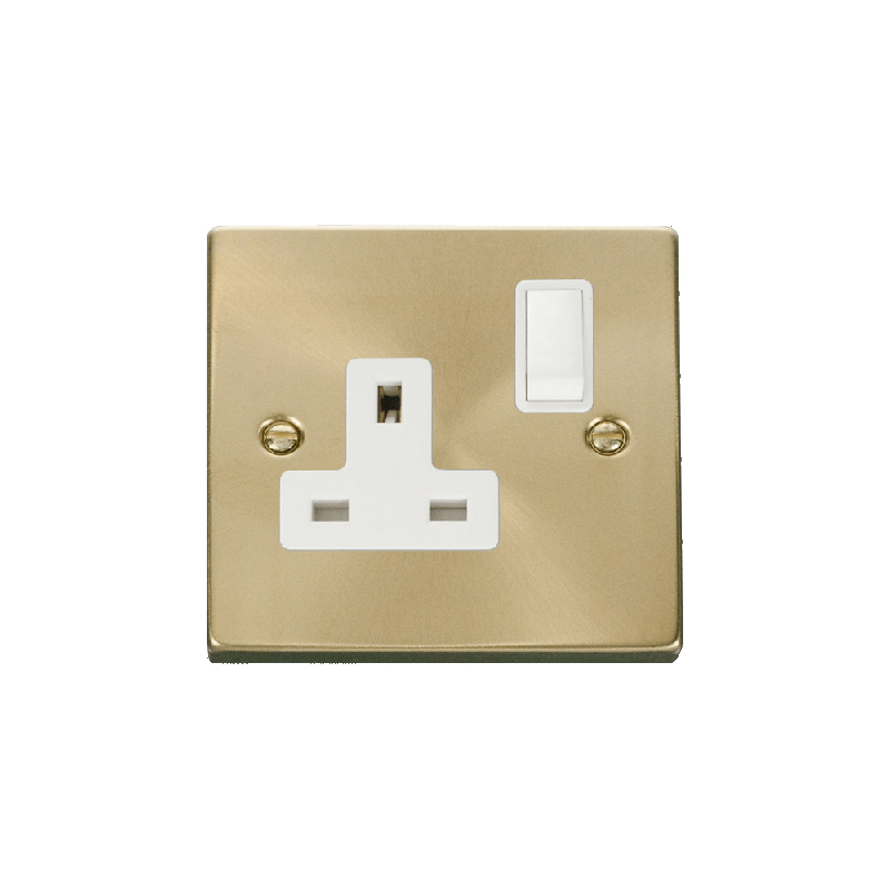 Click Deco 1 Gang 13A DP Switched Socket Outlet Satin Brass Insert White