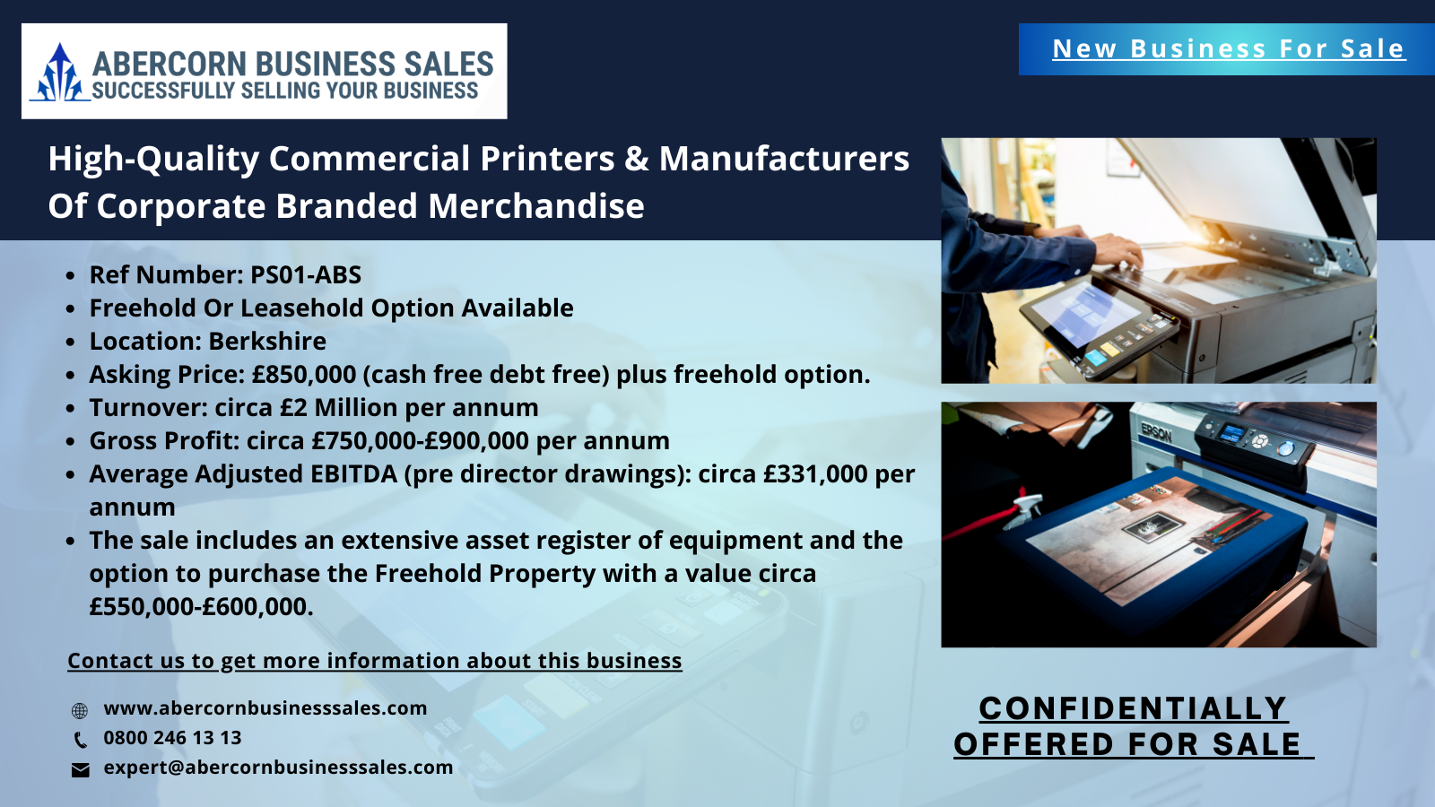 PS01-ABS - High-Quality Commercial Printers & Manufacturers Of Corporate Branded Merchandise - Freehold Or Leasehold Option Available