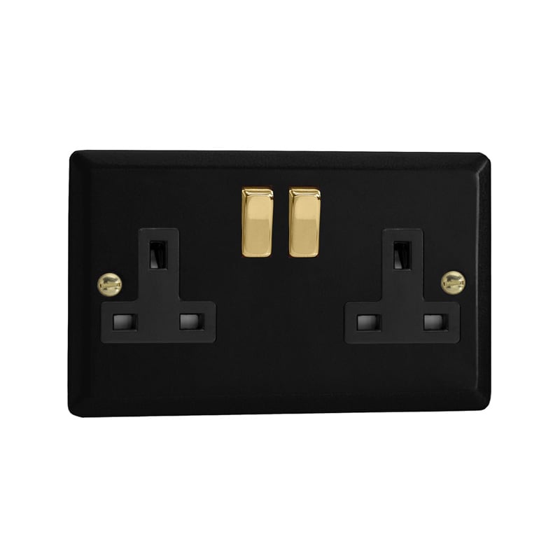 Varilight Vogue 2G 13A DP Switched Socket Matt Black