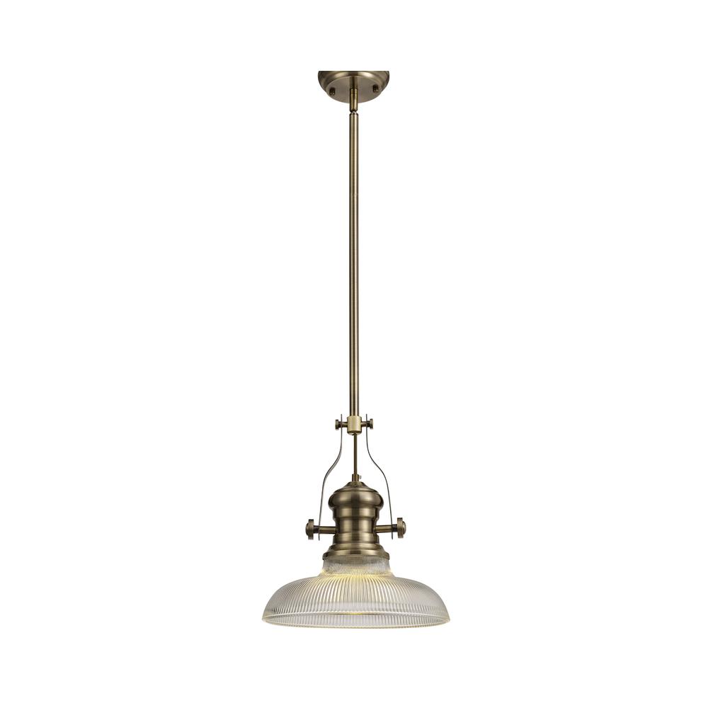 Luxuria Serena Pendant Light E27 With 30cm Round Glass Shade Antique Brass/Clear