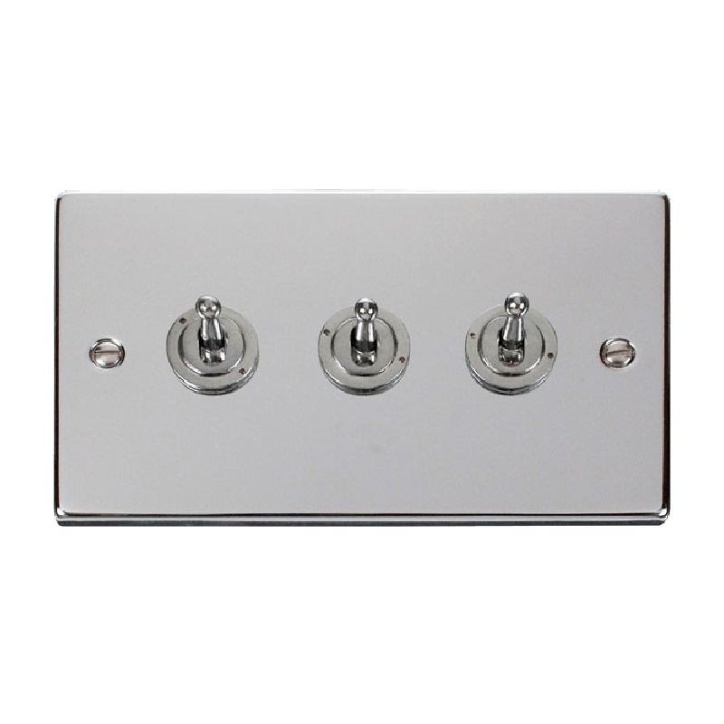 Click Deco 3 Gang 2 Way 10AX Toggle Switch Polished Chrome