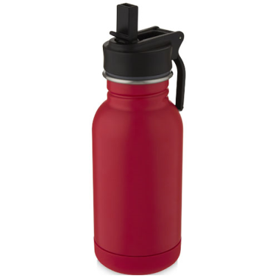 LINA 400 ML STAINLESS STEEL METAL SPORTS BOTTLE with Straw & Loop in Ruby Red.