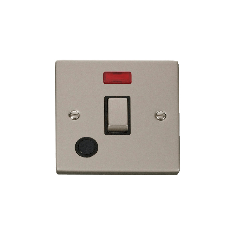 Click Deco 20A 1 Gang DP 'Ingot' Switch With Flex Outlet and Neon Pearl Nickel Insert Black