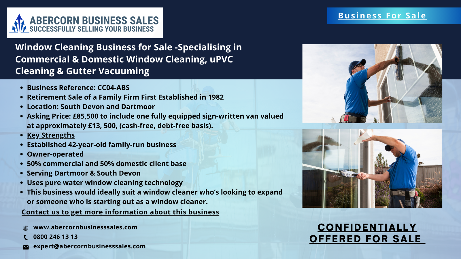 CC04-ABS -Window Cleaning Business for Sale -Specialising in Commercial &amp; Domestic Window Cleaning, uPVC Cleaning &amp; Gutter Vacuuming