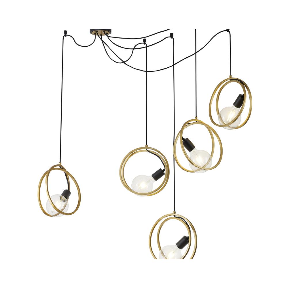 Luxuria Nook 28cm Double Ring Multi Pendant 5 Light E27 Matt Black / Painted Gold