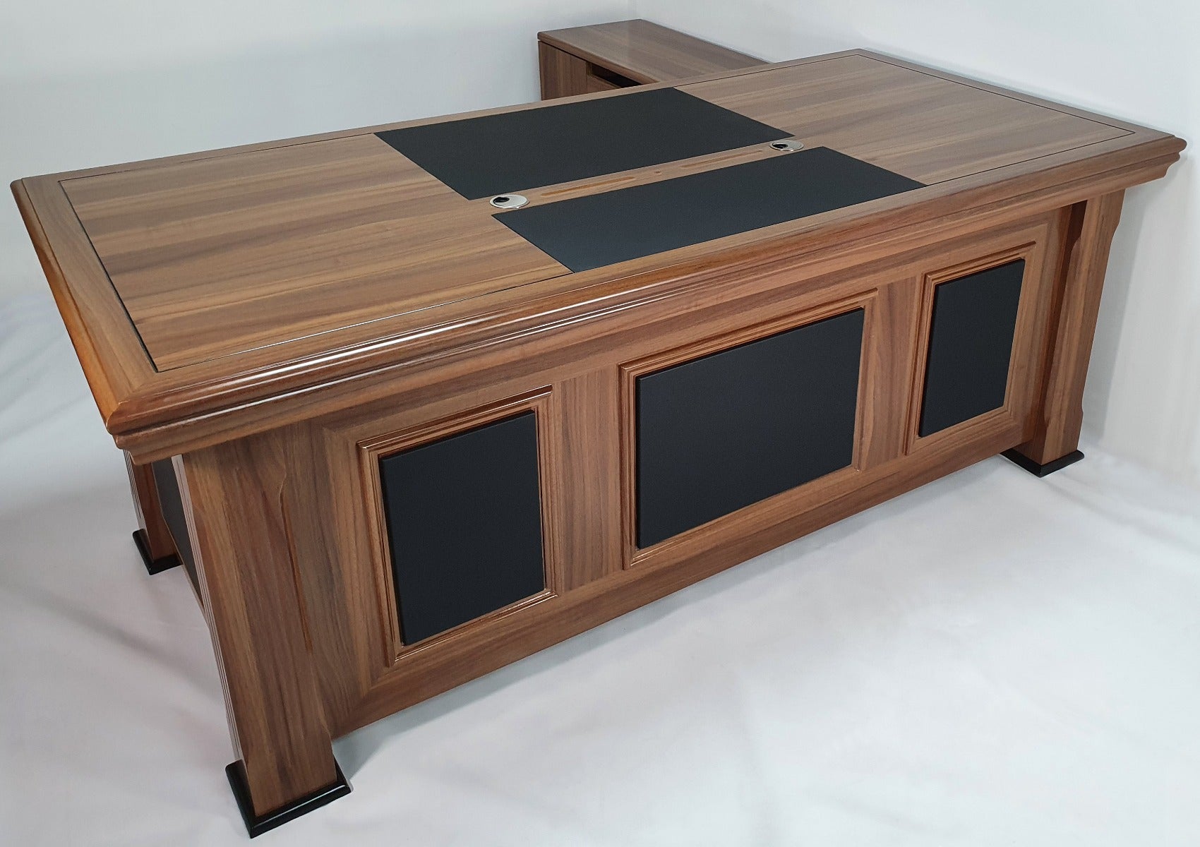 Light Oak Executive Desk With Leather Detailing - With Pedestal and Return - 2233 UK