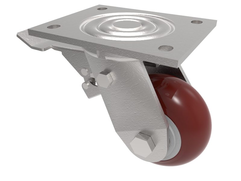 Ergonomic Polyurethane Plate Swivel Castor Brake 100mm 350kg Load