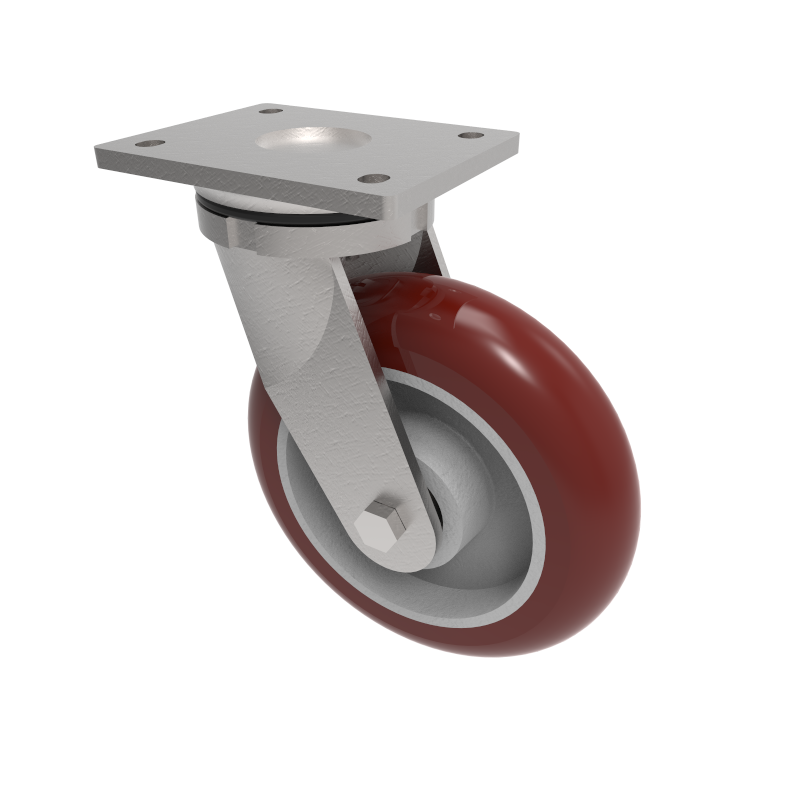 Ergonomic Polyurethane Plate Swivel Castor 200mm 775kg Load