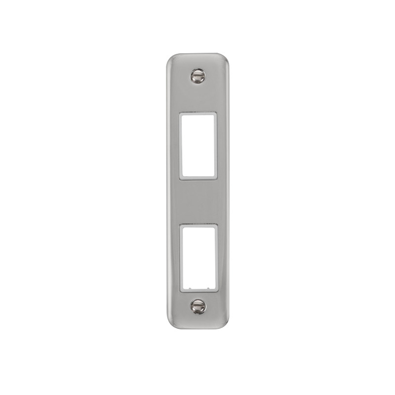 Click Deco Plus MiniGrid 2 Aperture Architrave Face Plate Polished Chrome White Inserts