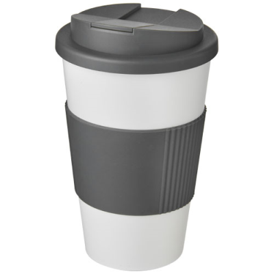 AMERICANO® 350 ML TUMBLER with Grip & Spill-Proof Lid in White & Grey.