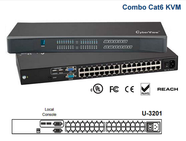 AH-U-3201 CyberView 32 Port Combo Cat6 KVM Switch, Rack mountable