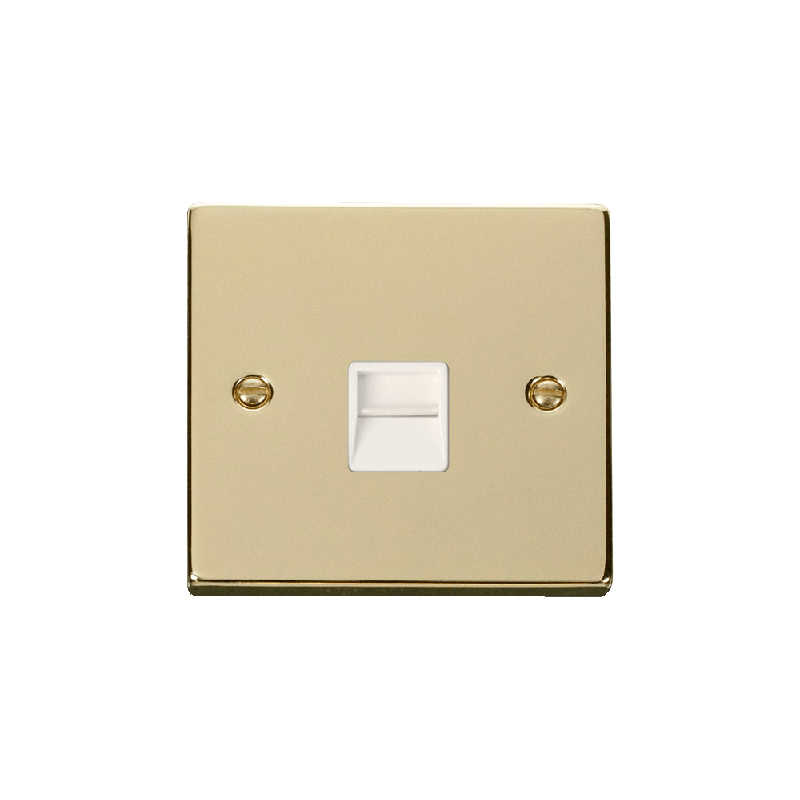 Click Deco Single Telephone Socket Outlet Secondary Polished Brass Insert White