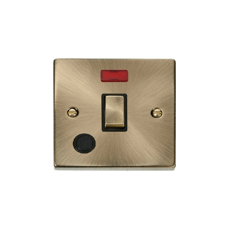 Click Deco 20A 1 Gang DP 'Ingot' Switch With Flex Outlet and Neon Antique Brass Insert Black