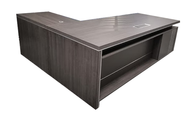 Large Grey Oak Executive Office Desk with Desk High Extension and Storage - 2400mm - DG07-D0224 UK