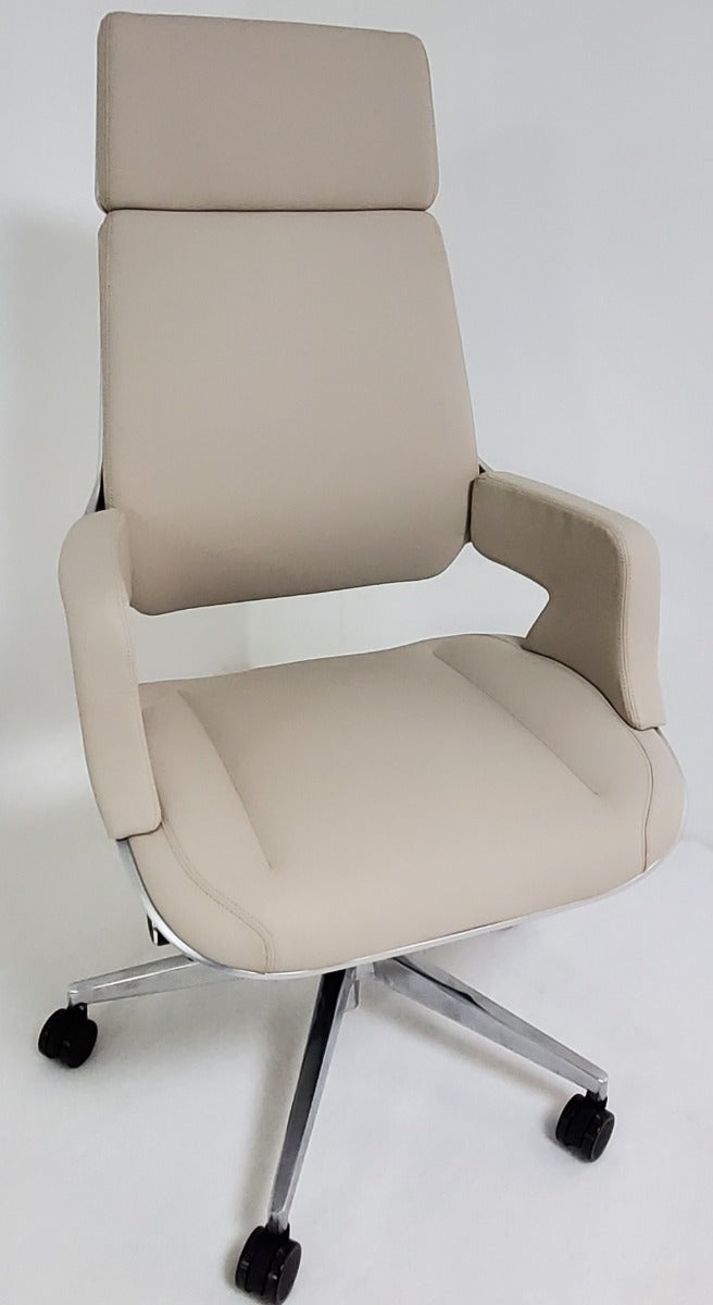 Providers Of Contemporary Modern Ivory Leather Office Chair with Silver Shell - B585 Near Me