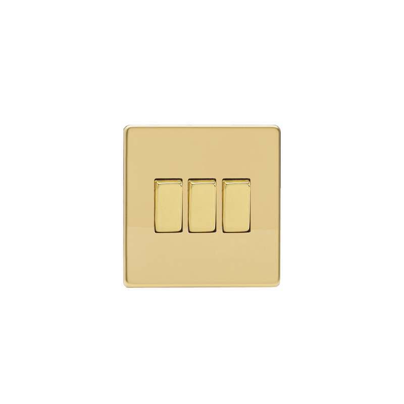 Varilight Screw Less Flat Plate Switch 3G Polished Brass